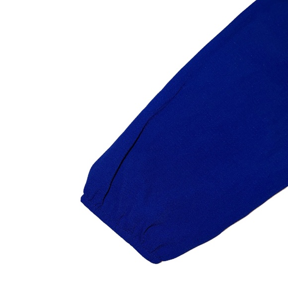 MOAMOA | NWT | Rhinestone Embellished Collar Sheer Blouse Cobalt Blue Small - Picture 5 of 6